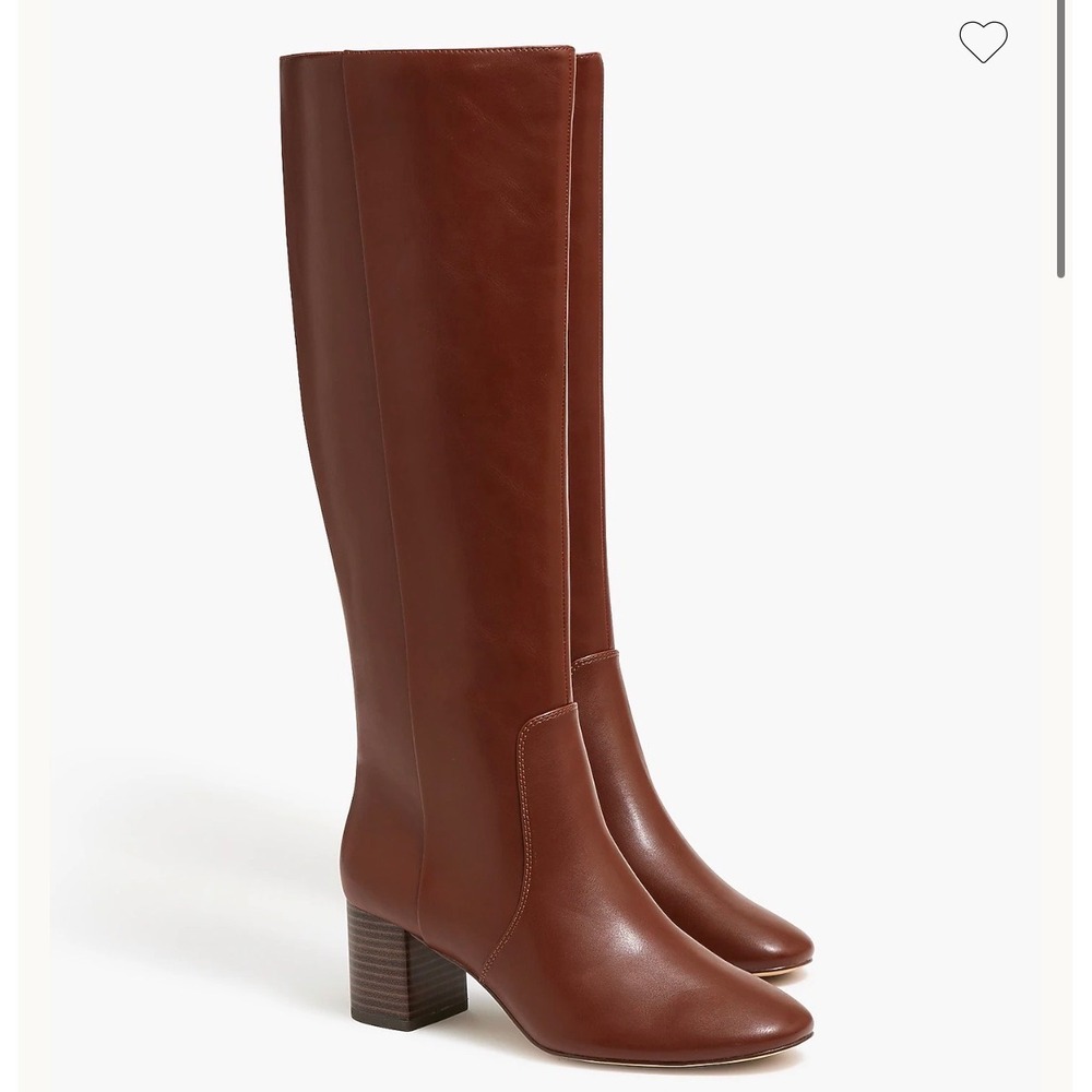 J.Crew Womens 9.5 Knee High Block Heel Boots Cognac Brown Side Zip Vegan CC119